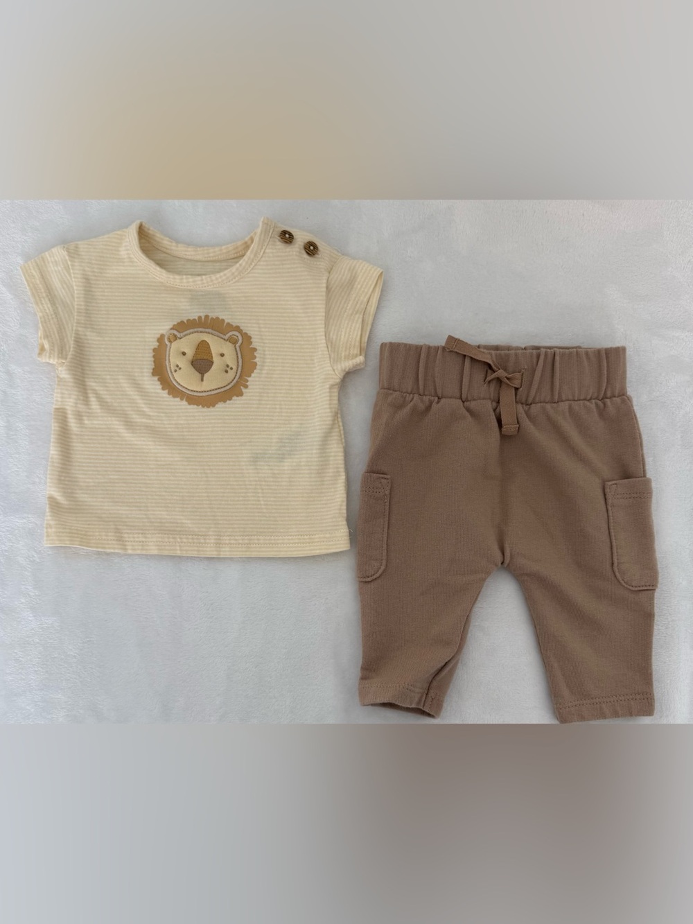 Carter's Cream Tee with Lion Applique & Brown Jogger Pants